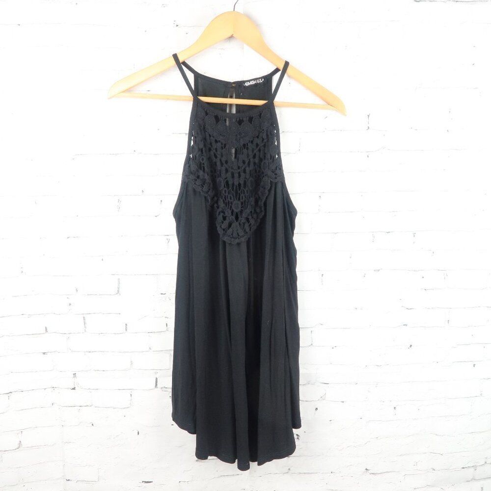HEIMISH USA BLACK HALTER HIGH NECK WITH LACE BABY DOLL DRESS SIZE MEDIUM